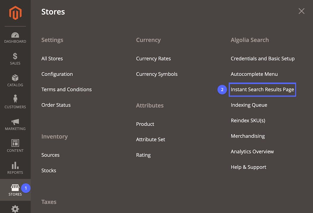 Magento 2 InstantSearch settings